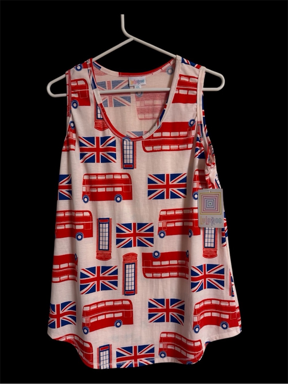 LuLaRoe British flag /double decker bus & phone booth size 2 XL NWT tank top